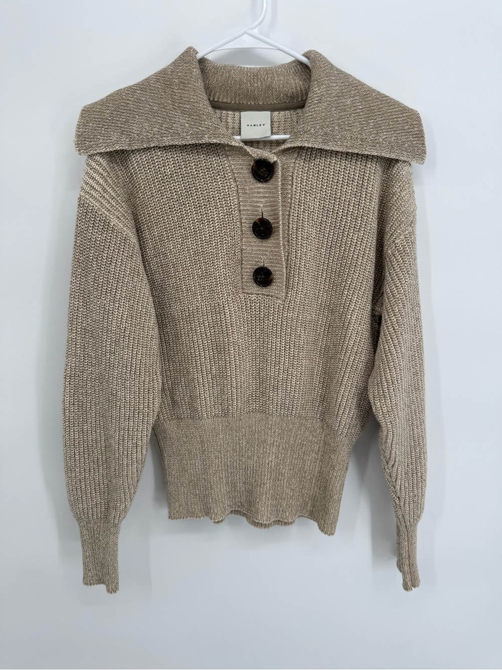 VARLEY Audrey Knit Polo Sweater in Olive Sand